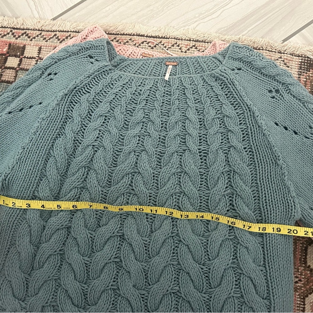 Free People Seafoam Cable Knit Crewneck Sweater - Picture 6 of 6